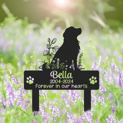 Custom Dog Memorial Garden Stake, Golden Retriever Silhouette Pet Grave Marker with Name and Years