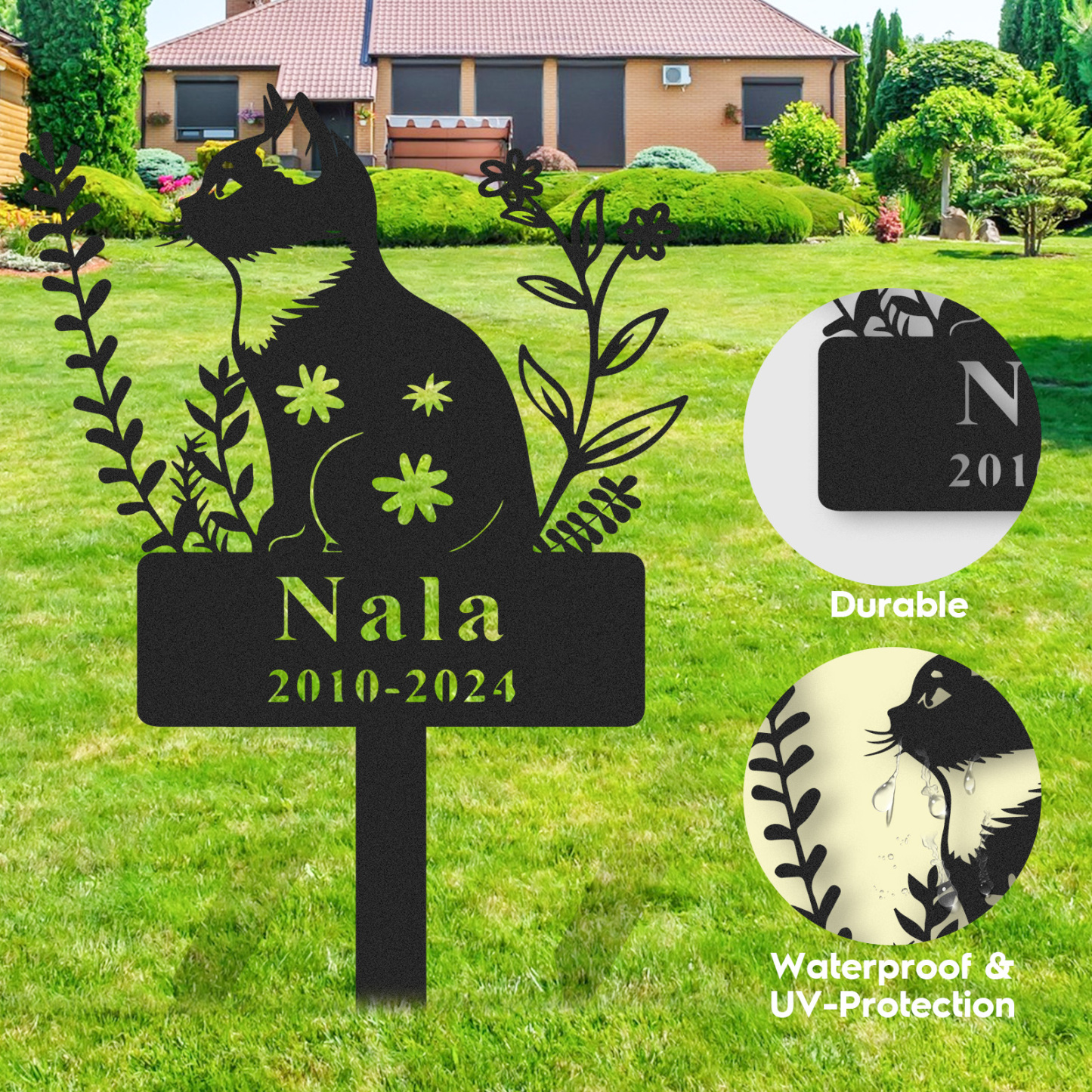 Custom Cat Memorial Garden Stake,Personalized Cat Grave Marker,Cat Memorial Metal Sign,Yard Stake