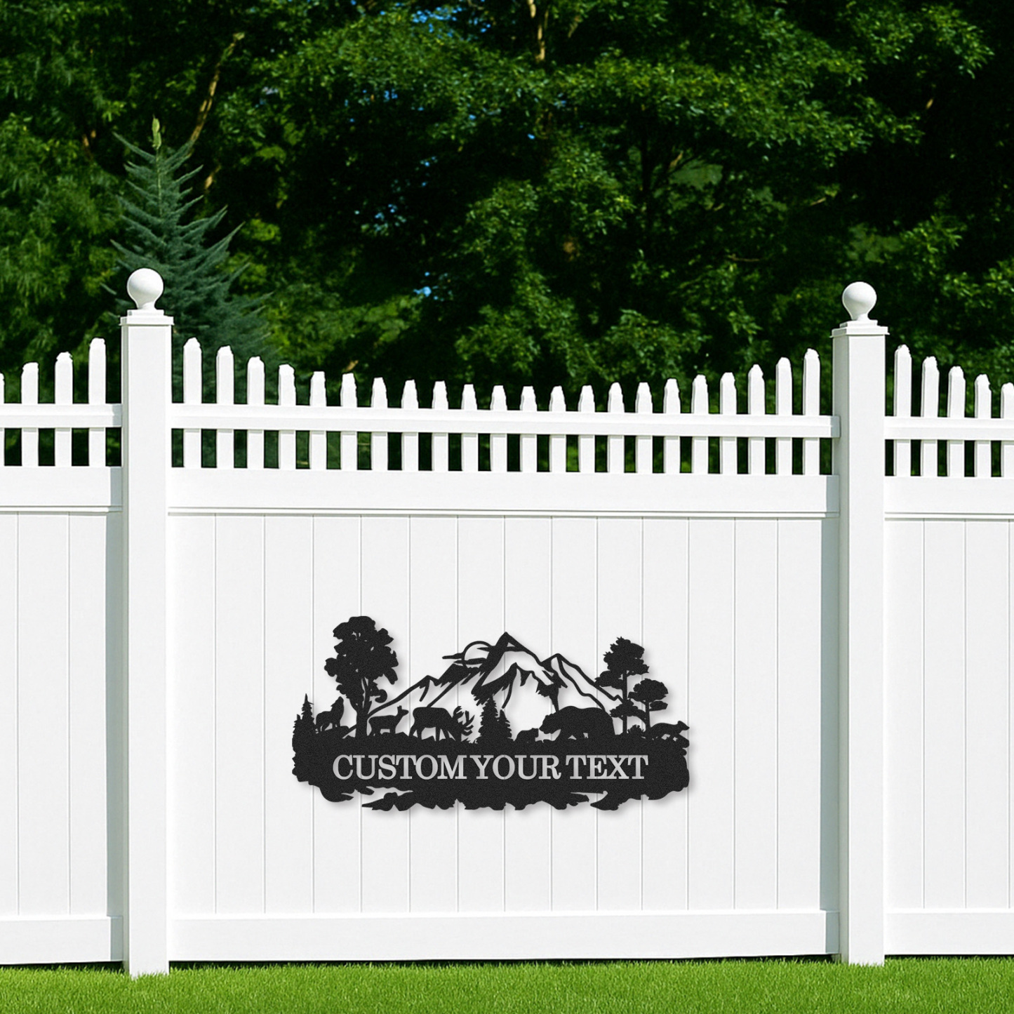 Custom Mountain Metal Sign, Deer and Bear Forest Scene, Personalized Family Name Sign for Rustic Cabin