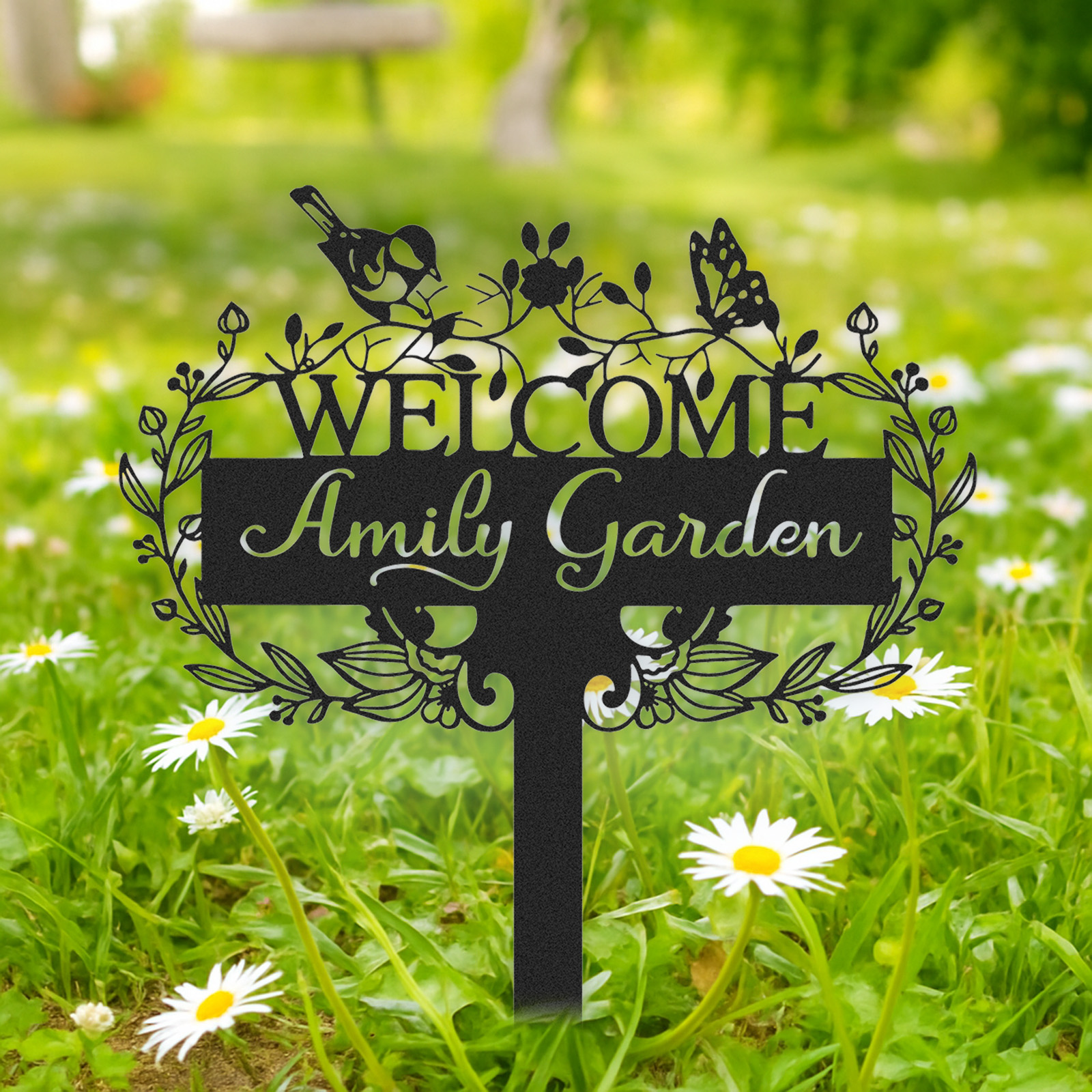 Personalized Garden Signs | Garden Stake Metal Sign | Custom Garden Sign | Customized Bird Garden Name Sign Yard Sign| Garden Signs Decorative Outdoor | Personalized Camping Gifts