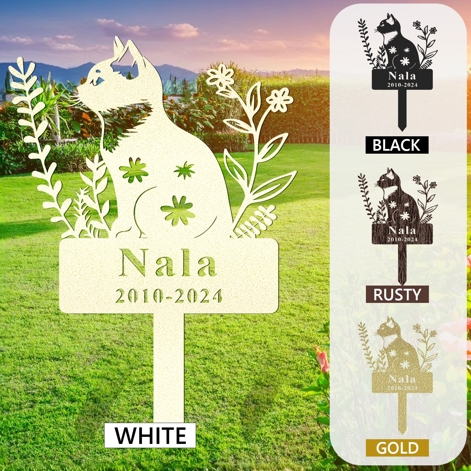 Custom Cat Memorial Garden Stake,Personalized Cat Grave Marker,Cat Memorial Metal Sign,Yard Stake