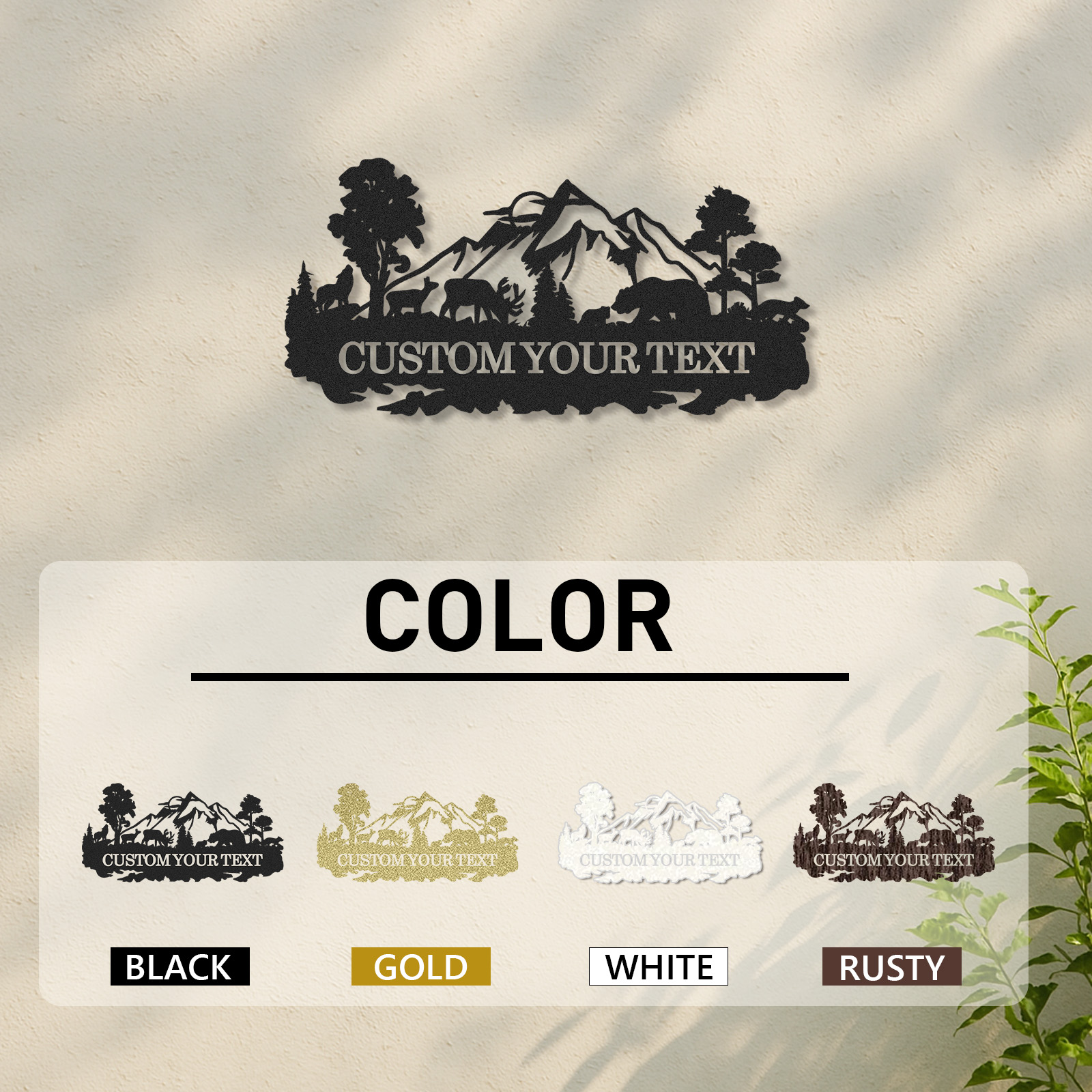 Custom Mountain Metal Sign, Deer and Bear Forest Scene, Personalized Family Name Sign for Rustic Cabin