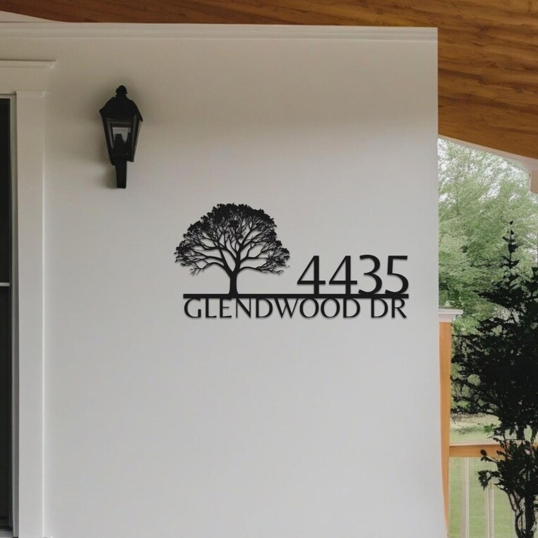 Custom Oak Address Sign, Personalized Metal House Number Sign, Outdoor Oak Tree Metal Address Plaque for Home Wall or Yard Decor