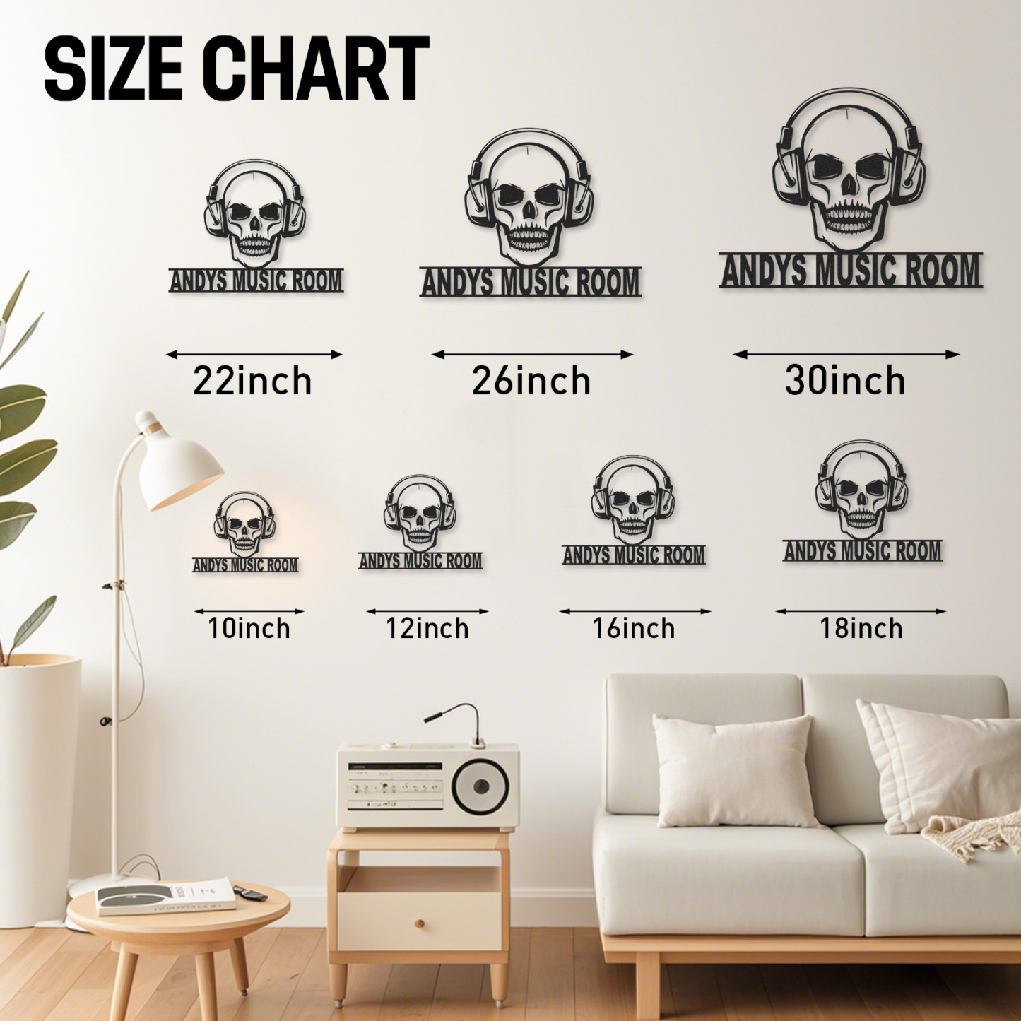 Personalized Skull Headphone Metal Sign, Custom Music Room Wall Art for DJ Studio Bar Decor, Rock Music Gift