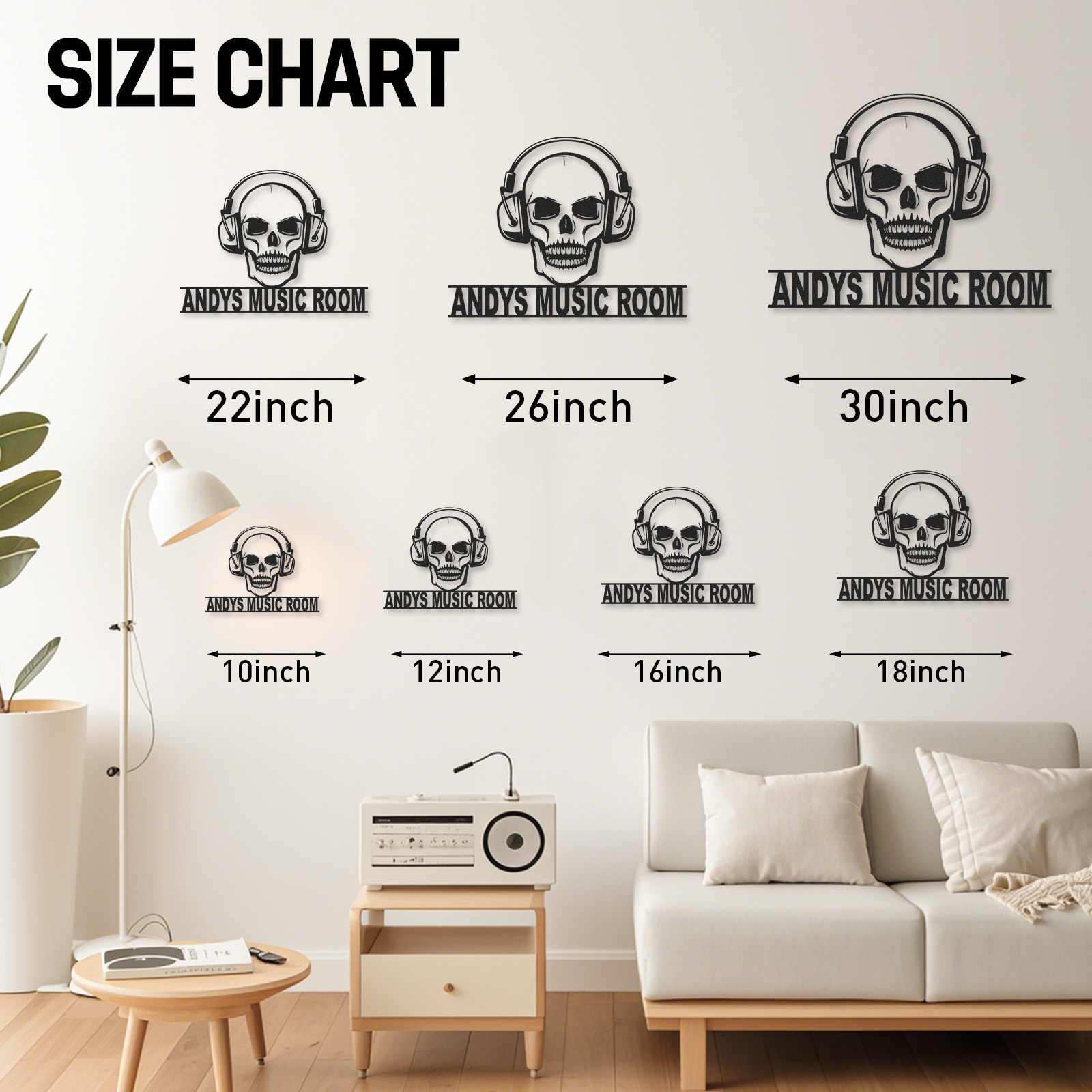 Personalized Skull Headphone Metal Sign, Custom Music Room Wall Art for DJ Studio Bar Decor, Rock Music Gift