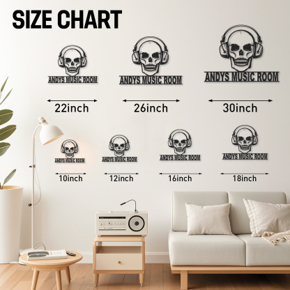 Personalized Skull Headphone Metal Sign, Custom Music Room Wall Art for DJ Studio Bar Decor, Rock Music Gift