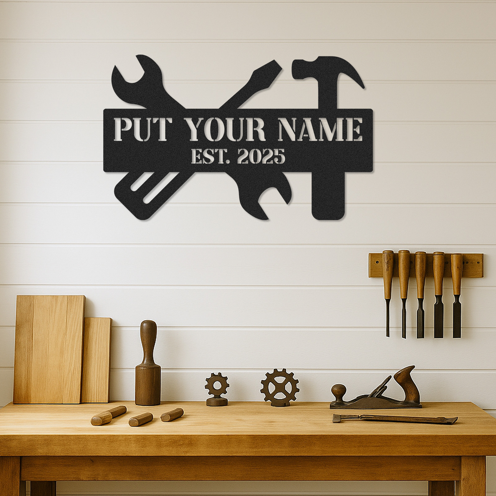 Custom Workshop Name Sign, Personalized Tool Wall Art, Garage Metal Decor for Dad or Grandpa, Father's Day Gift