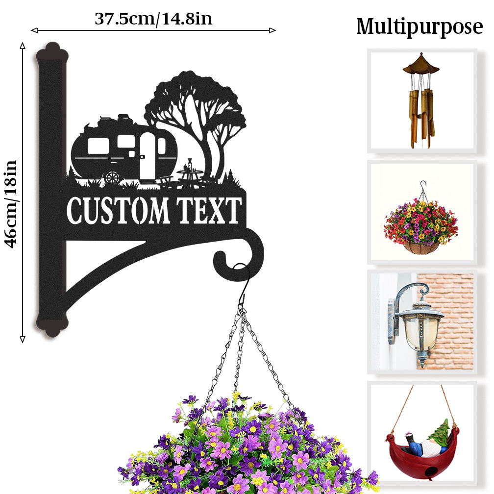 Custom Camper Trailer Wall Hanger, Personalized RV Camping Metal Plant Hook for Garden Decor, Outdoor Rustic Wall Bracket with Custom Text for Campers