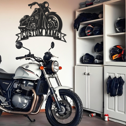 Custom Cruiser Motorcycle Metal Wall Art Sign, Personalized Chopper Garage Decor, Biker Name Plaque for Workshop, Bar, Man Cave or Father's Day Gift