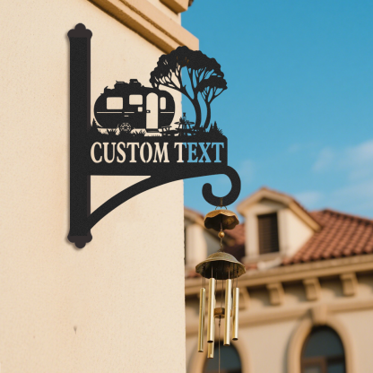 Custom Camper Trailer Wall Hanger, Personalized RV Camping Metal Plant Hook for Garden Decor, Outdoor Rustic Wall Bracket with Custom Text for Campers