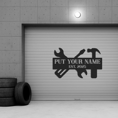 Custom Workshop Name Sign, Personalized Tool Wall Art, Garage Metal Decor for Dad or Grandpa, Father's Day Gift