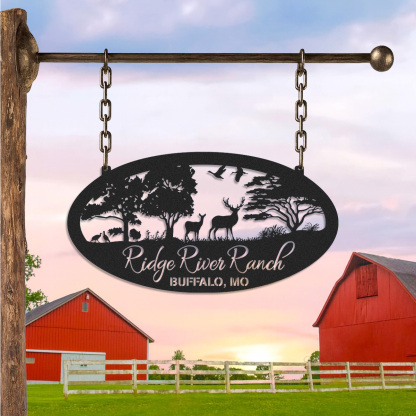 Personalized Deer Metal Farm Sign, Metal Cabin Sign, Personalized Family Name Sign, Custom Ranch Sign, Farmhouse Decor, Farmers Gift