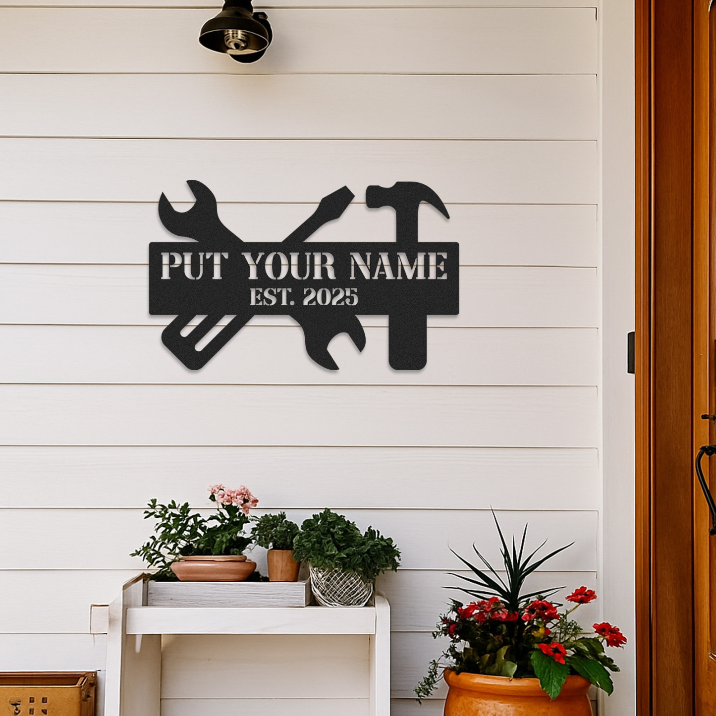 Custom Workshop Name Sign, Personalized Tool Wall Art, Garage Metal Decor for Dad or Grandpa, Father's Day Gift