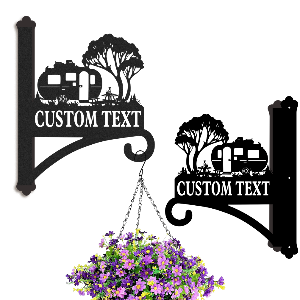 Custom Camper Trailer Wall Hanger, Personalized RV Camping Metal Plant Hook for Garden Decor, Outdoor Rustic Wall Bracket with Custom Text for Campers
