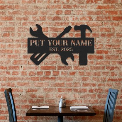 Custom Workshop Name Sign, Personalized Tool Wall Art, Garage Metal Decor for Dad or Grandpa, Father's Day Gift