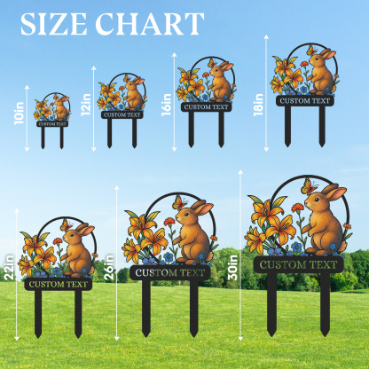 Personalized Bunny Garden Sign, Custom Rabbit Yard Stake with Colorful Flowers and Butterfly, Metal Garden Name Sign for Outdoor Decor, Cute Animal Garden Gift