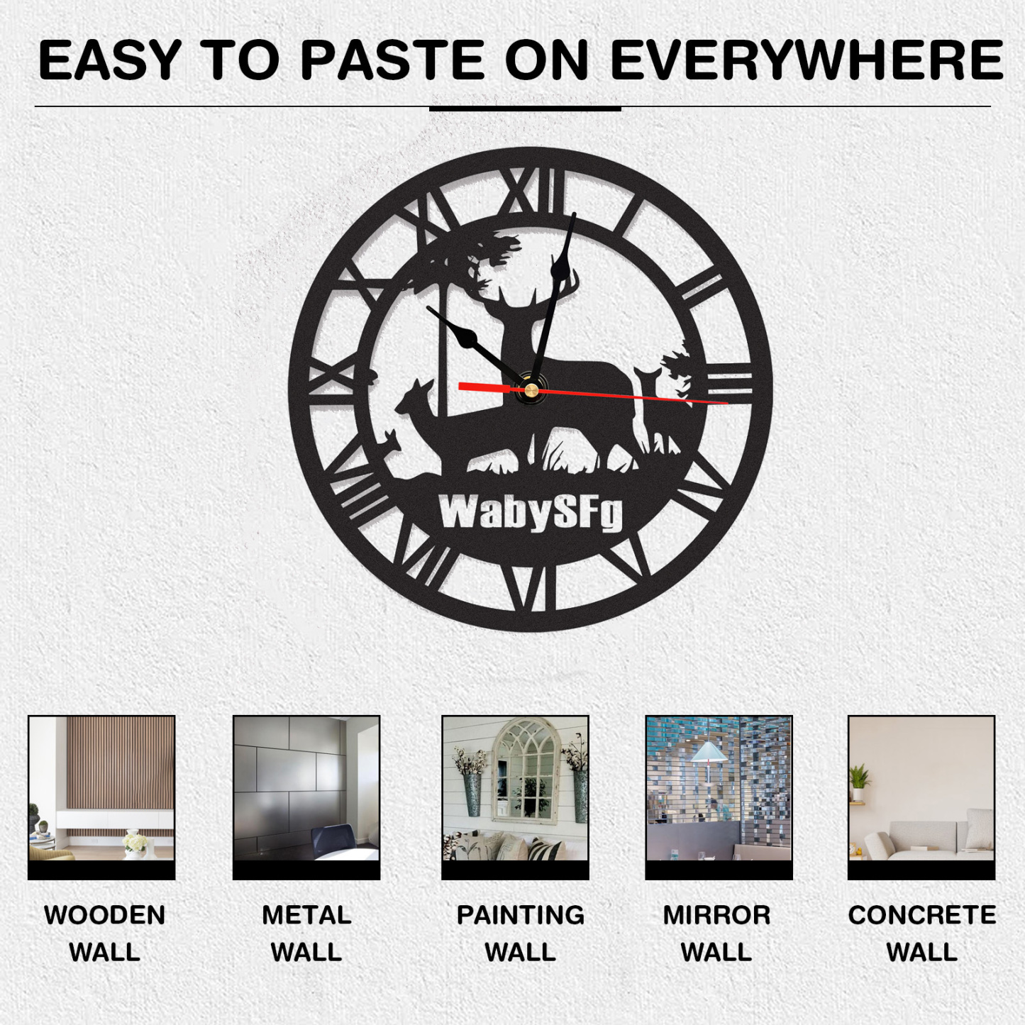 Personalized Deer Metal Wall Clock with Custom Name, Rustic Woodland Cabin Decor, Roman Numeral Silent Wall Art