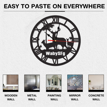 Personalized Deer Metal Wall Clock with Custom Name, Rustic Woodland Cabin Decor, Roman Numeral Silent Wall Art