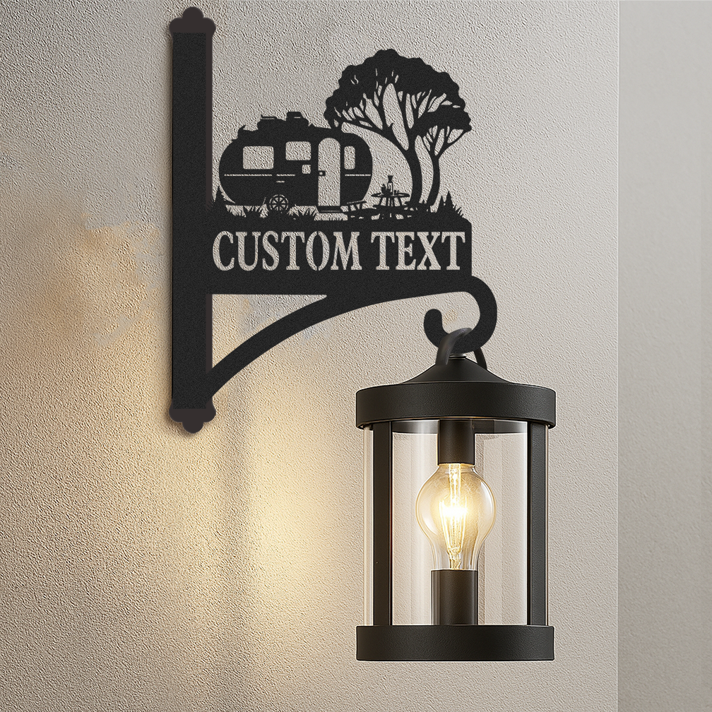 Custom Camper Trailer Wall Hanger, Personalized RV Camping Metal Plant Hook for Garden Decor, Outdoor Rustic Wall Bracket with Custom Text for Campers