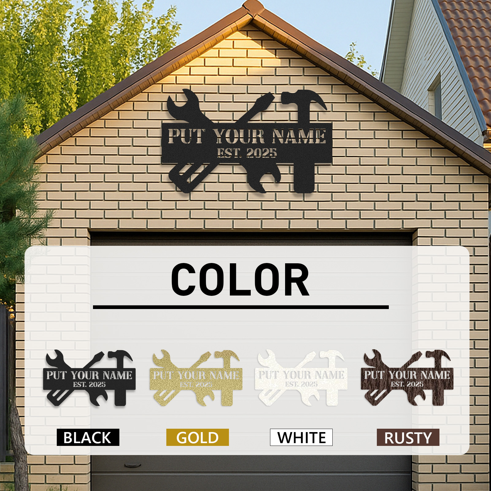 Custom Workshop Name Sign, Personalized Tool Wall Art, Garage Metal Decor for Dad or Grandpa, Father's Day Gift