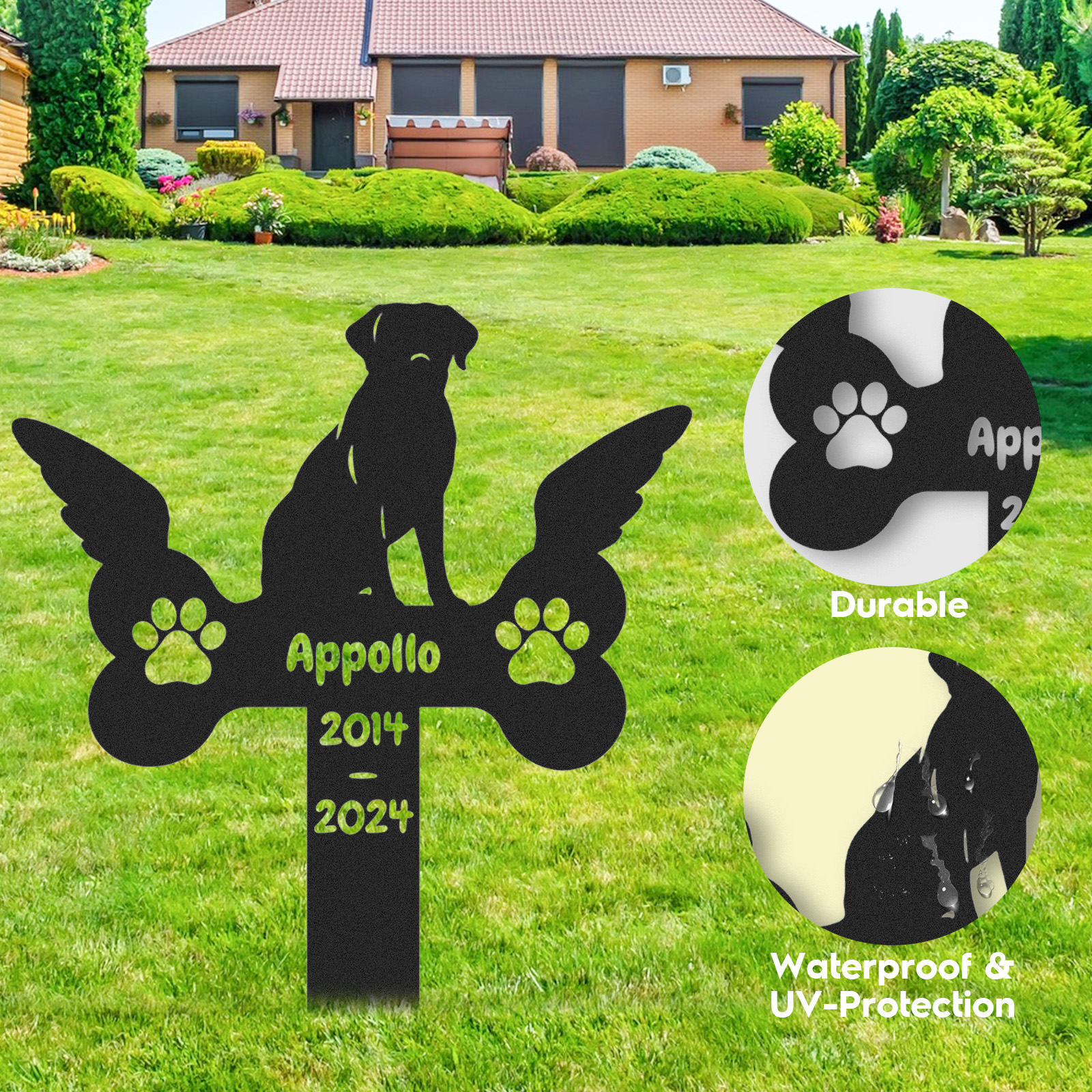 Custom Labrador Angel Memorial Stake, Personalized Winged Dog Bone Grave Marker for Garden or Pet Burial Tribute