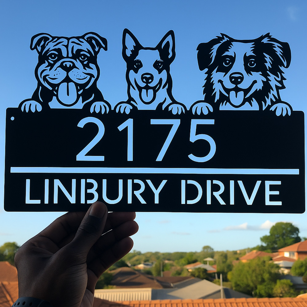 Personalized peeking dogs, puppy Metal Address Sign House number Hanging Address Plaque Yard Sign Outdoor decor Garden Stake