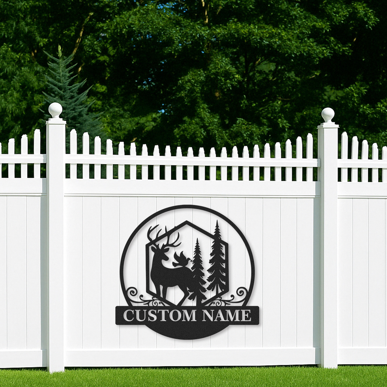 Personalized Deer and Tree Metal Sign, Forest Wildlife Cabin Decor, Custom Family Name Plaque