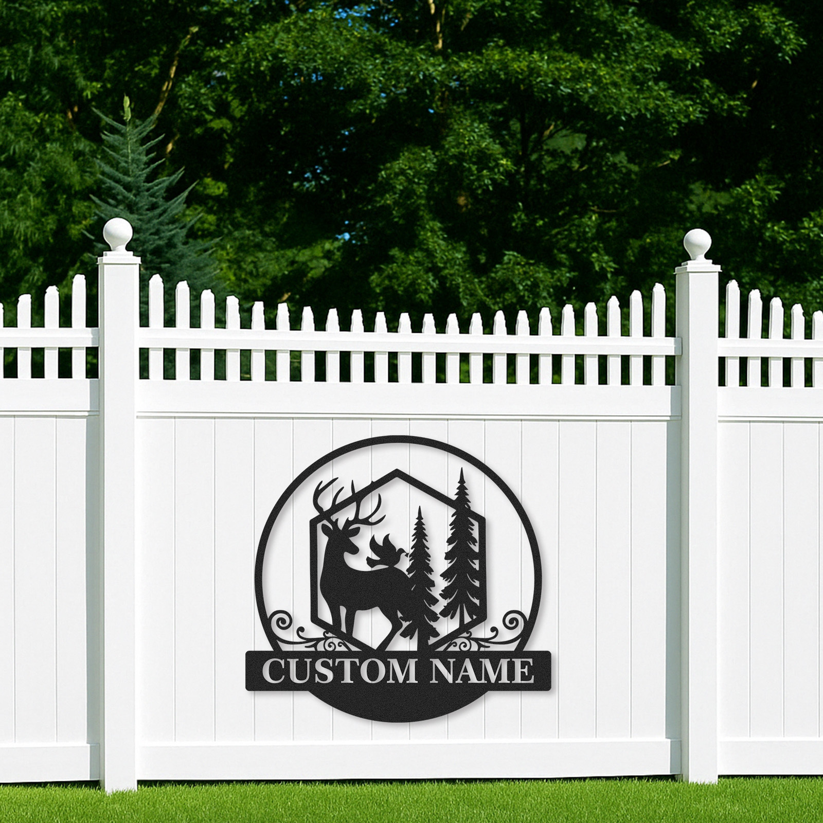 Personalized Deer and Tree Metal Sign, Forest Wildlife Cabin Decor, Custom Family Name Plaque