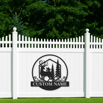 Personalized Deer and Tree Metal Sign, Forest Wildlife Cabin Decor, Custom Family Name Plaque