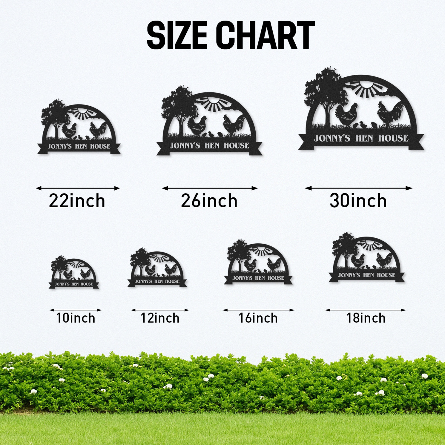 Custom Hen House Sign with Rooster and Chickens, Personalized Farm Scene Metal Decor for Coop or Backyard