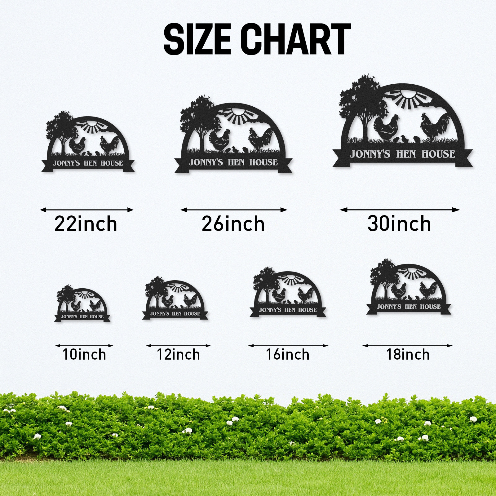 Custom Hen House Sign with Rooster and Chickens, Personalized Farm Scene Metal Decor for Coop or Backyard