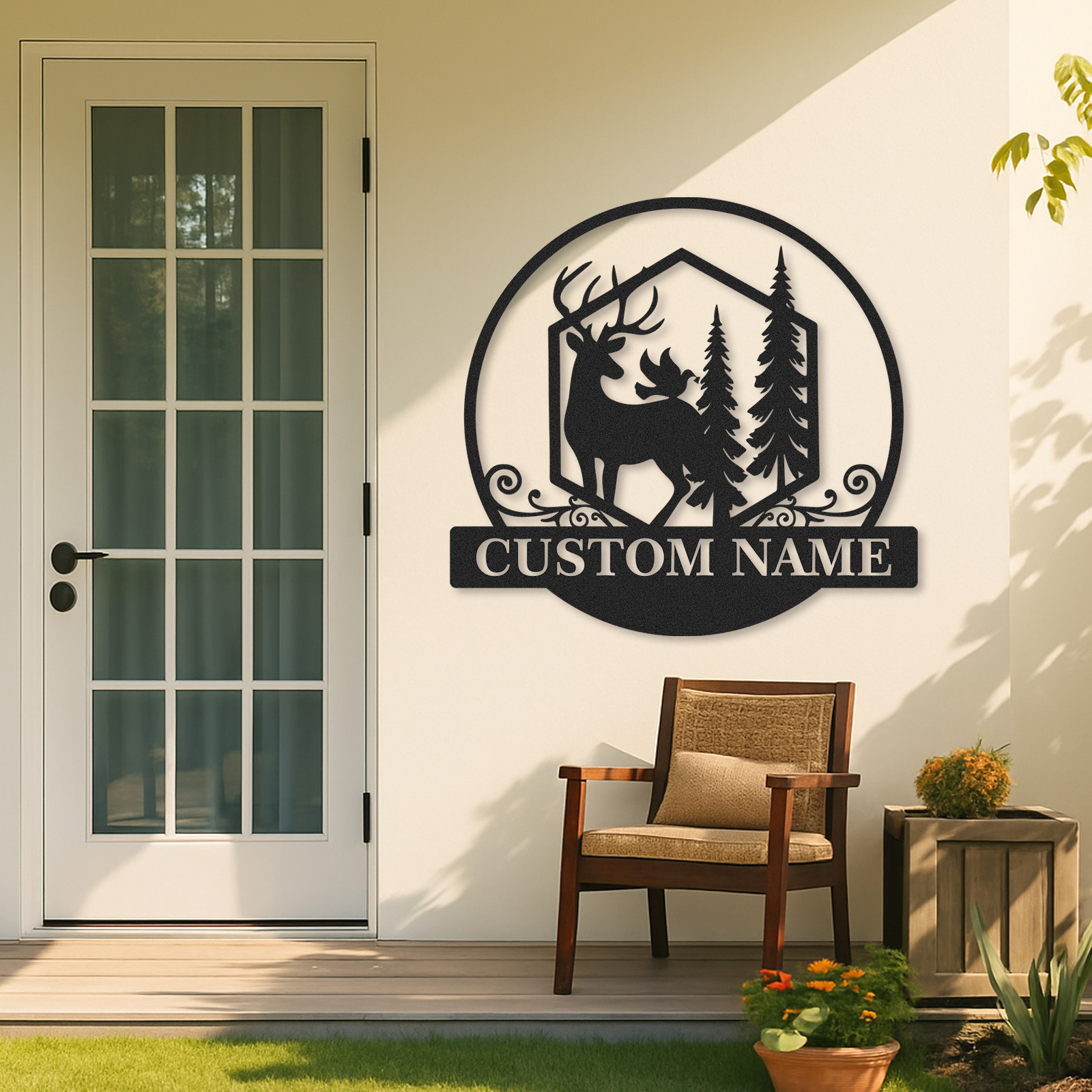Personalized Deer and Tree Metal Sign, Forest Wildlife Cabin Decor, Custom Family Name Plaque