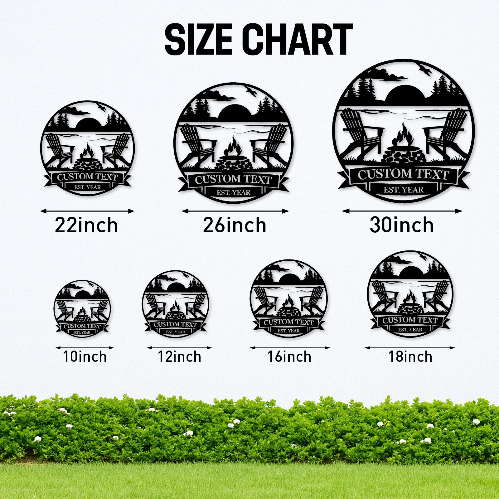 Custom Lake Sunset Metal Sign, Personalized Adirondack Chair and Firepit Wall Art for Cabin, Backyard or Vacation Home Outdoor Decor