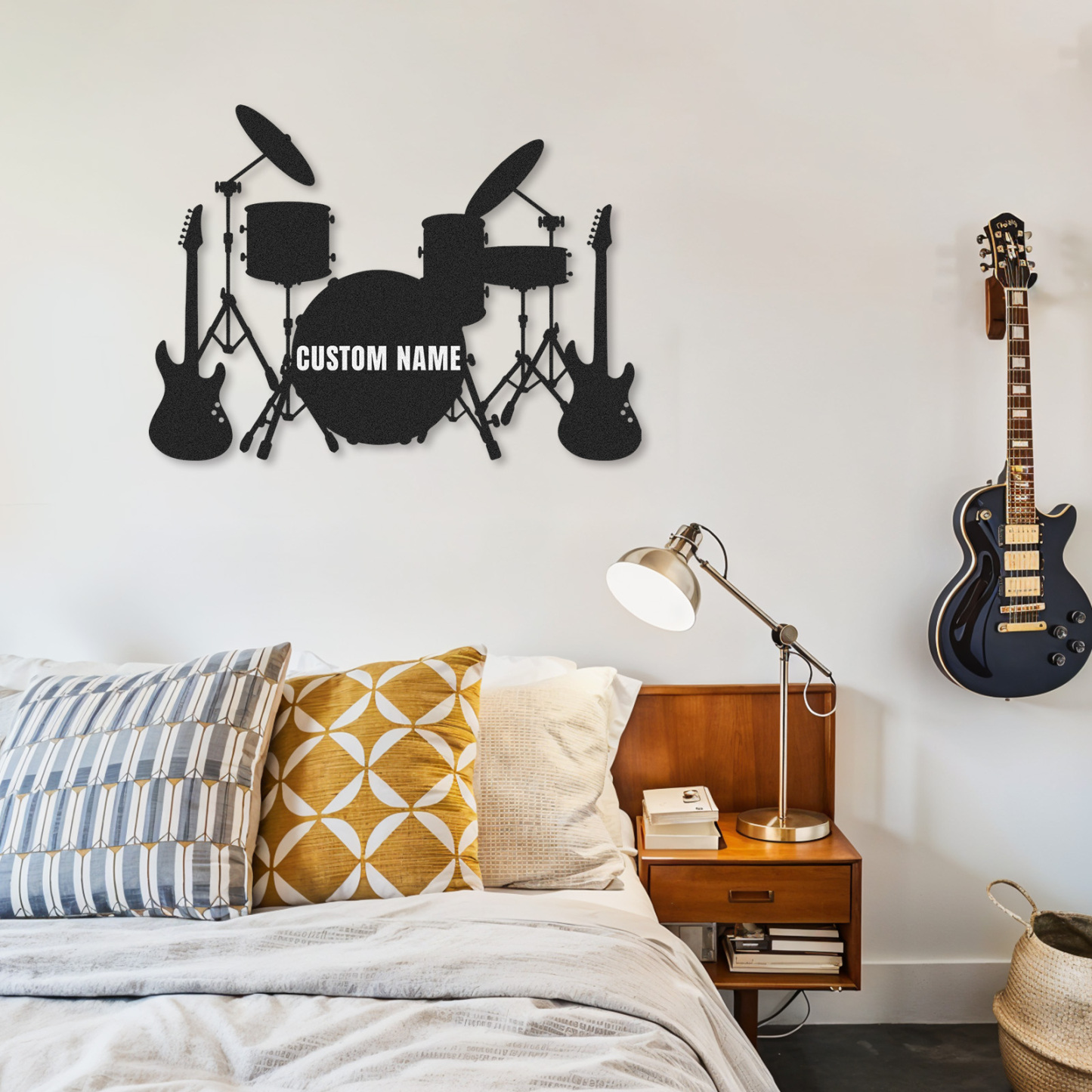 Custom Band Music Room Metal Sign with Drums and Guitars, Personalized Wall Art Gift for Musicians or Teens