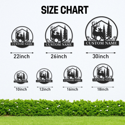 Personalized Deer and Tree Metal Sign, Forest Wildlife Cabin Decor, Custom Family Name Plaque