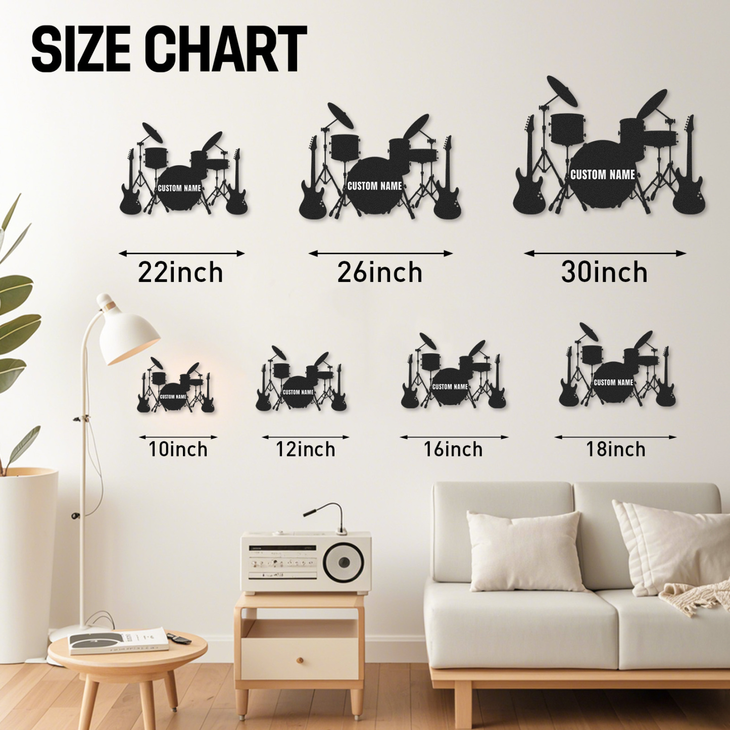 Custom Band Music Room Metal Sign with Drums and Guitars, Personalized Wall Art Gift for Musicians or Teens