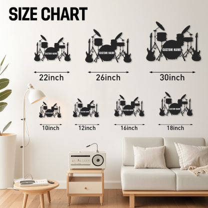 Custom Band Music Room Metal Sign with Drums and Guitars, Personalized Wall Art Gift for Musicians or Teens