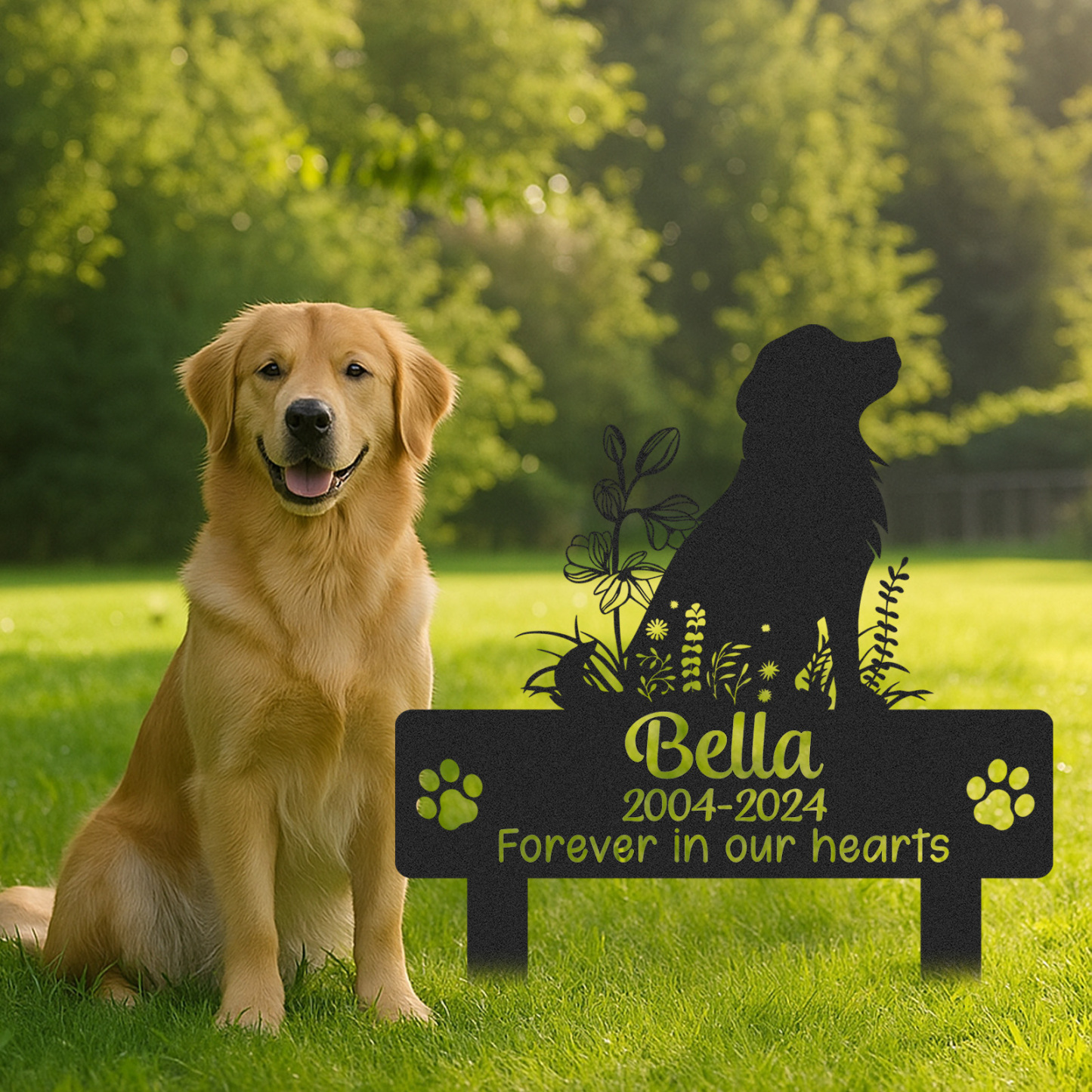 Golden Retriever Silhouette Garden Stake, Custom Dog Remembrance Marker for Pets Passed
