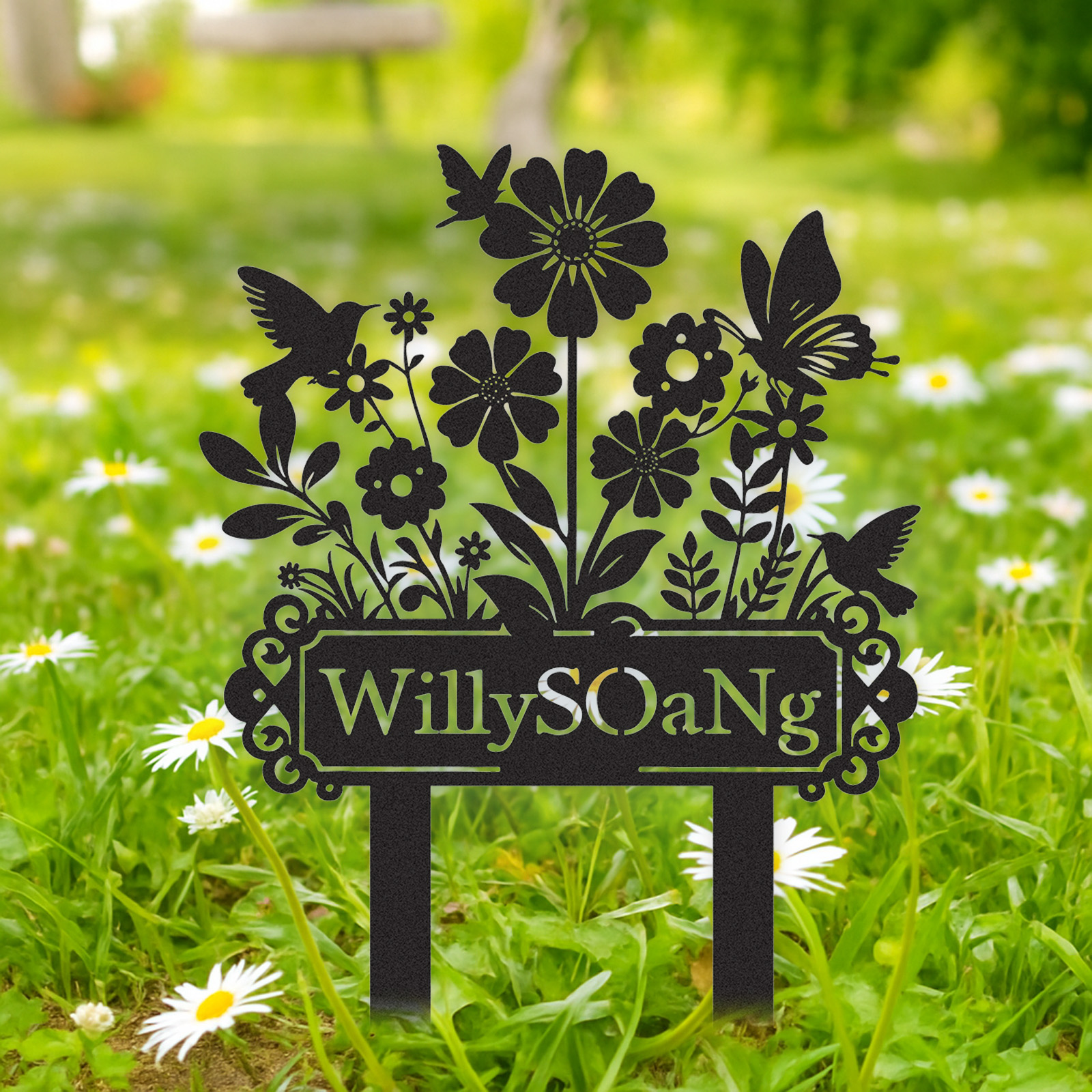 Personalized Garden Signs | Garden Stake Metal Sign | Custom Garden Sign | Customized Bird Garden Name Sign Yard Sign| Garden Signs Decorative Outdoor | Personalized Camping Gifts