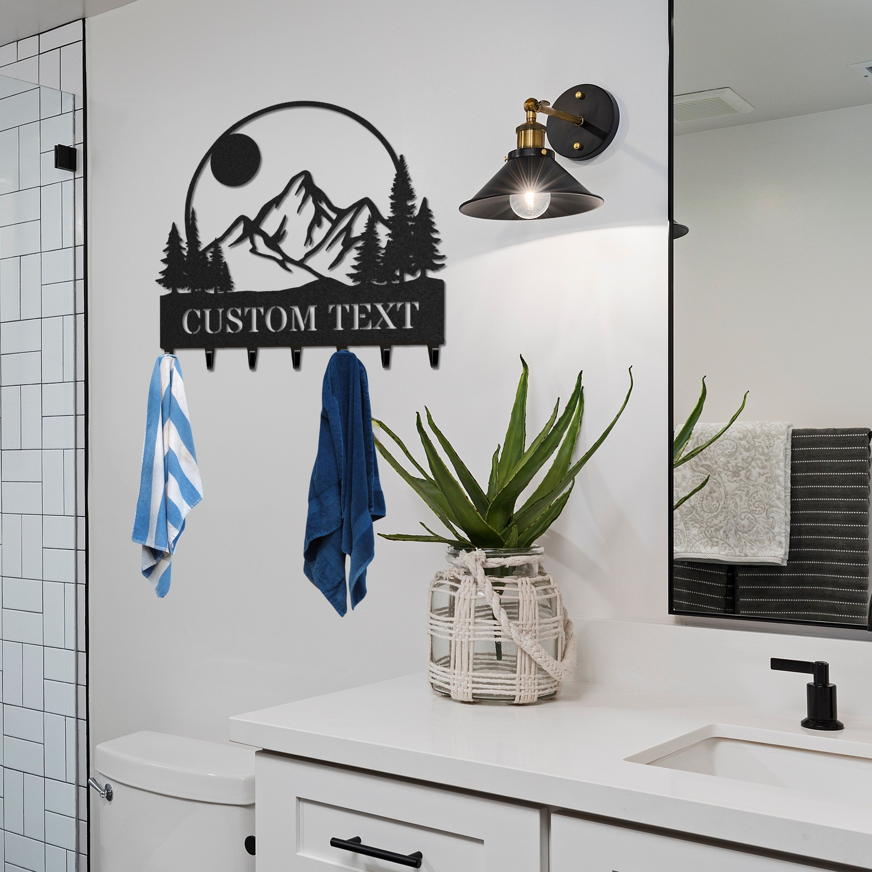 Personalized Key Holder for Wall, Custom Metal Forest Camp Cabin Key Hooks with Name, Metal Jacket Holder Hooks Organizer Rack, Coat Hanger Decor for Kitchen, Entryway, Hallway, Office, Doorway