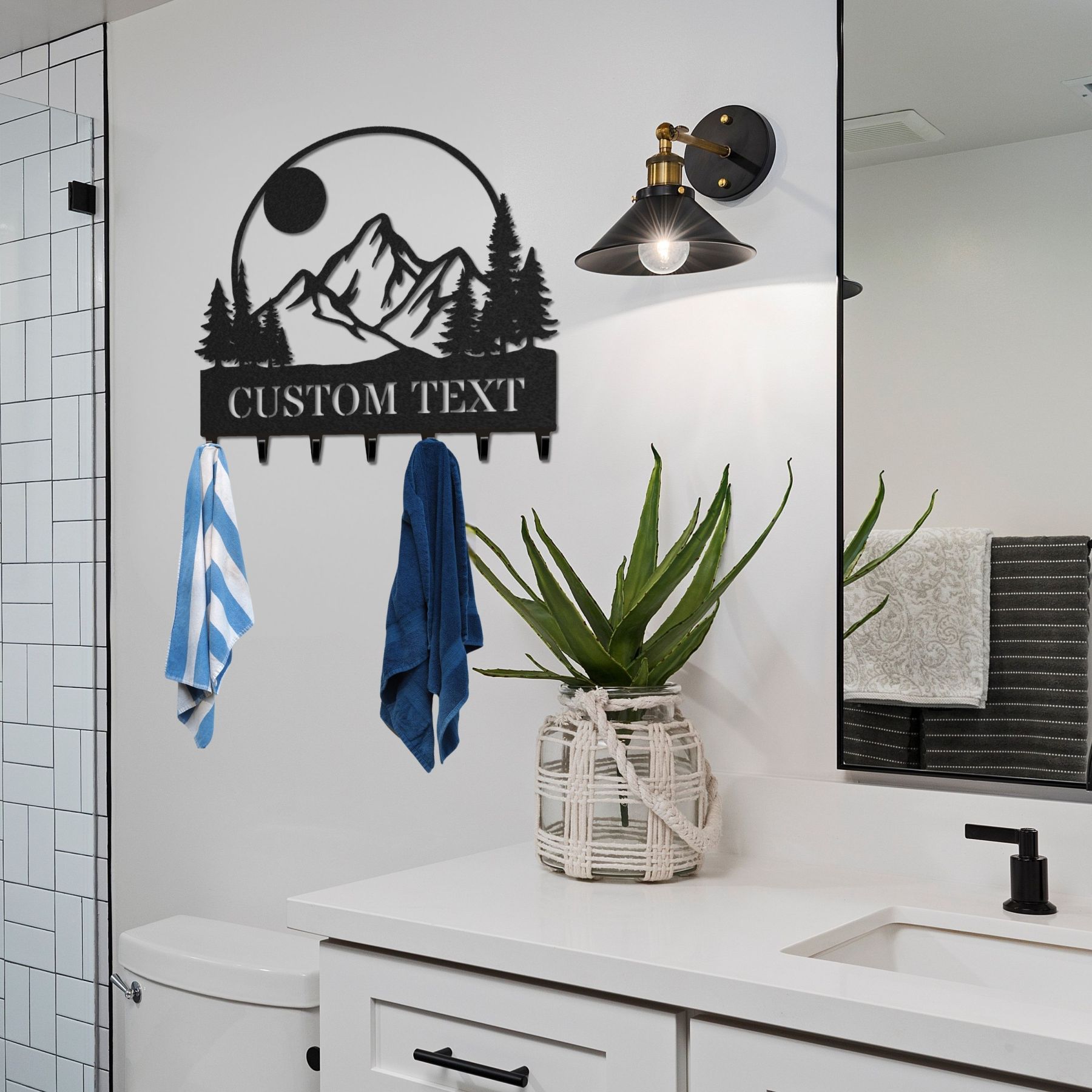 Personalized Key Holder for Wall, Custom Metal Forest Camp Cabin Key Hooks with Name, Metal Jacket Holder Hooks Organizer Rack, Coat Hanger Decor for Kitchen, Entryway, Hallway, Office, Doorway