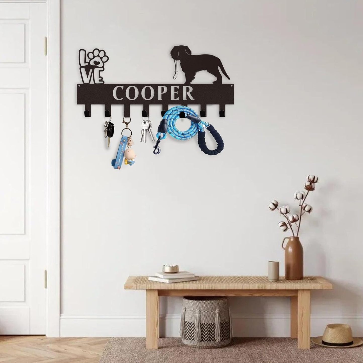 Custom Dog Leash Holder for Wall with Name, Personalized Key Holder Wall Mount-MetalsignX