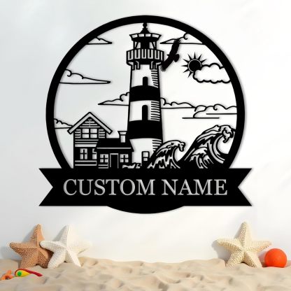 Personalized Lighthouse Metal Sign – Custom Nautical Outdoor Wall Decor for Beach House & Cabin-MetalsignX