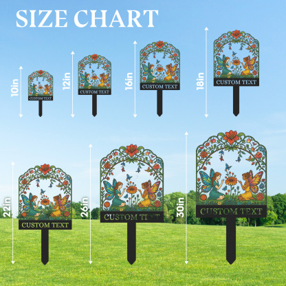 Custom Fairy Garden Sign, Personalized Colorful Metal Garden Stake with Two Fairies and Flowers, Whimsical Garden Decor for Yard, Outdoor Fantasy Name Sign Gift