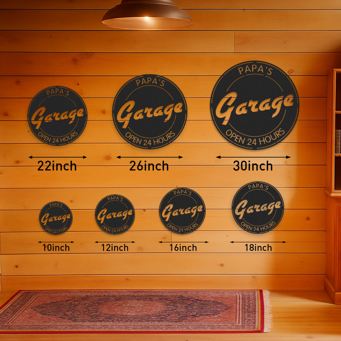 Papa's Garage Metal Sign, Custom Round Workshop Decor, Personalized Garage Wall Art, Open 24 Hours Gift for Dad or Grandpa