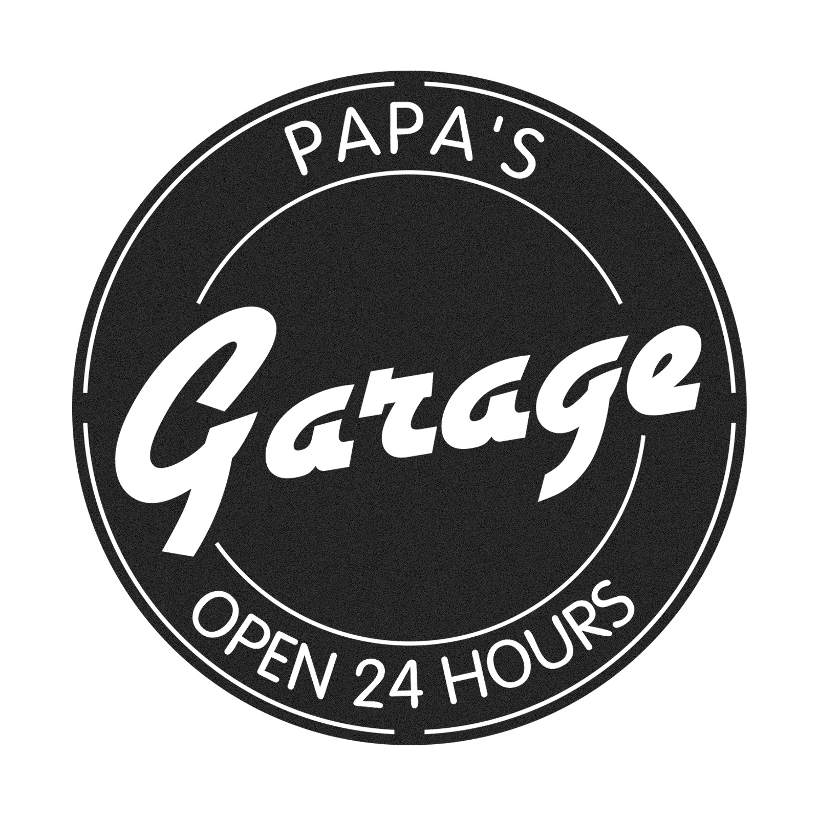 Papa's Garage Metal Sign, Custom Round Workshop Decor, Personalized Garage Wall Art, Open 24 Hours Gift for Dad or Grandpa