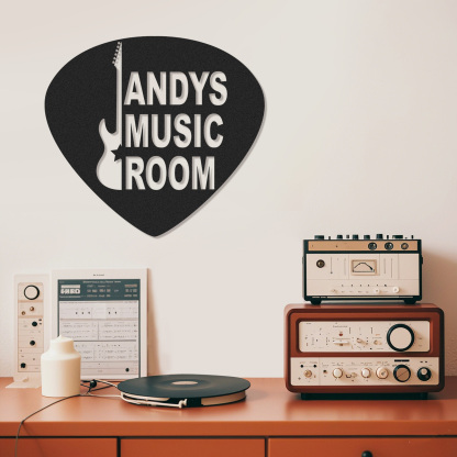 Personalized Guitar Pick Metal Sign, Custom Electric Guitar Music Room Wall Art, Gift for Rock Music Lovers