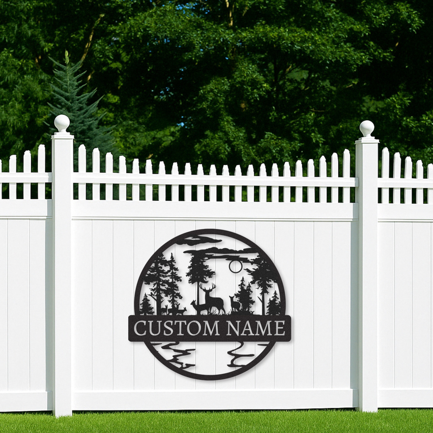 Personalized Wildlife Scene Sign, Deer Family Cabin Name Plaque, Rustic Forest Metal Decor