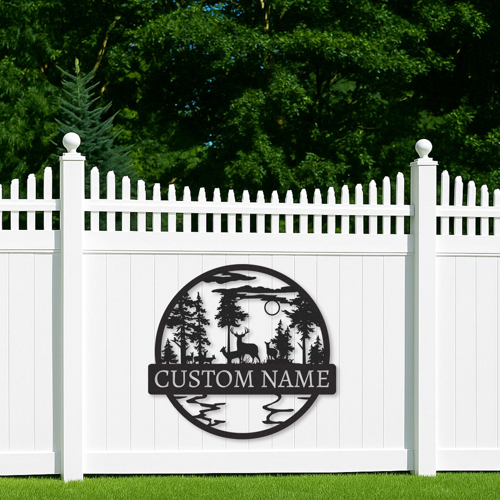 Personalized Wildlife Scene Sign, Deer Family Cabin Name Plaque, Rustic Forest Metal Decor