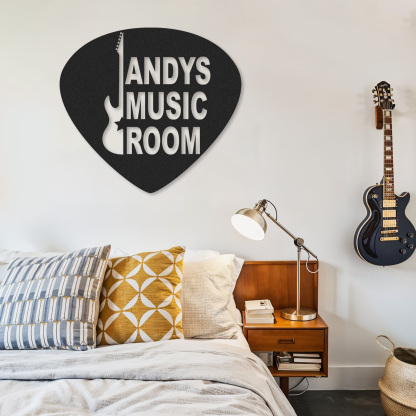 Personalized Guitar Pick Metal Sign, Custom Electric Guitar Music Room Wall Art, Gift for Rock Music Lovers